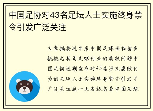 中国足协对43名足坛人士实施终身禁令引发广泛关注